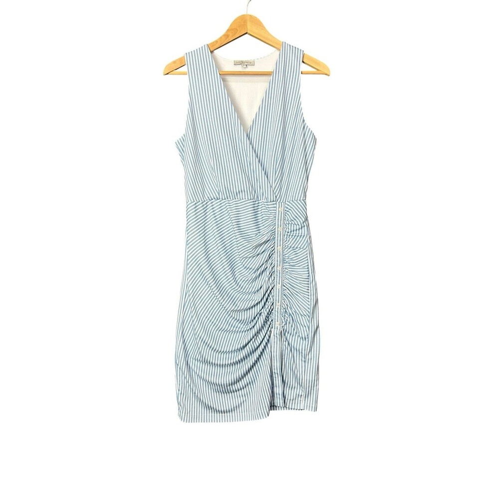 NEW Anatomie Corinna Striped Wrap Midi Dress Women’s S Blue White Pima Cotton￼